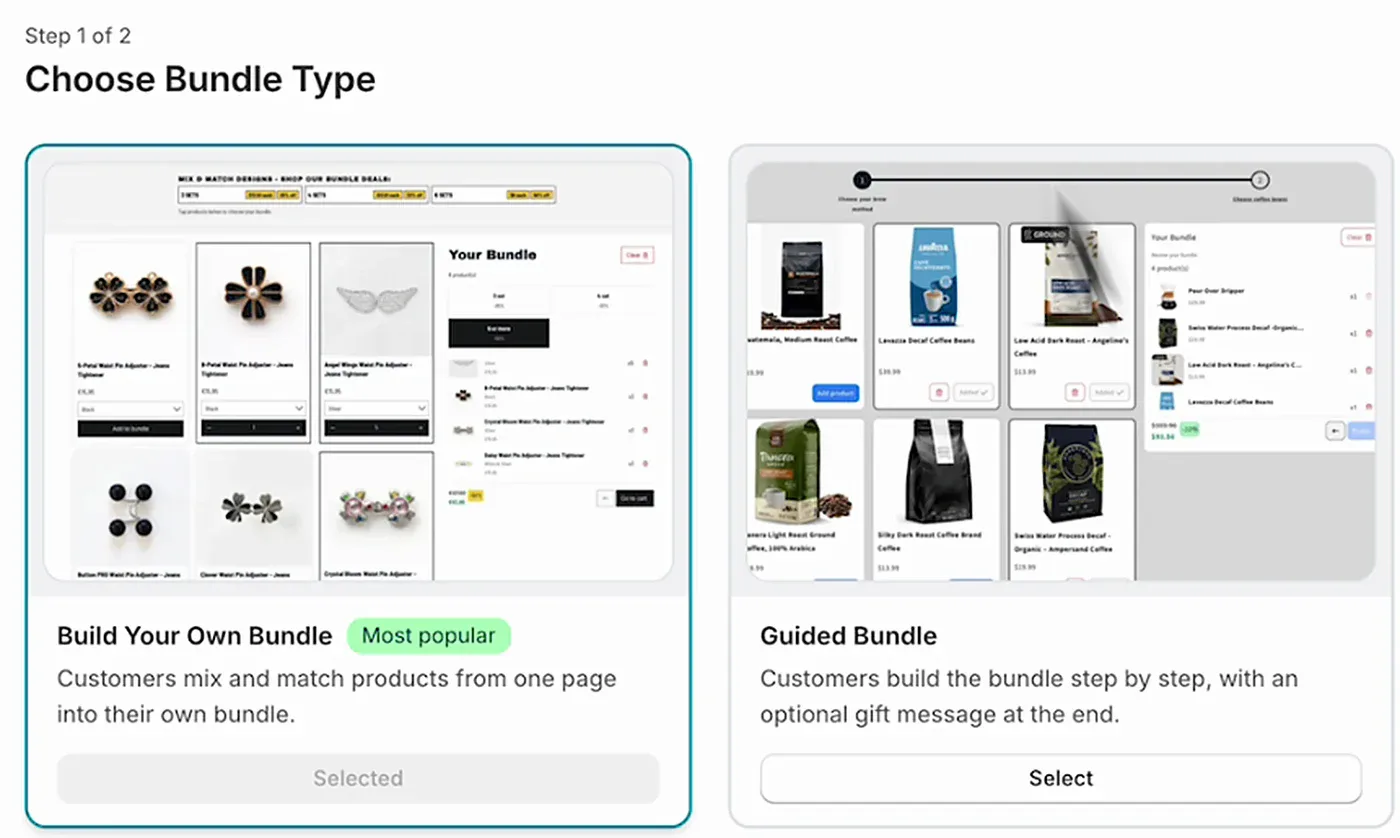 NeatBundles bundle type selection with Build Your Own Bundle selected next to Guided Bundle