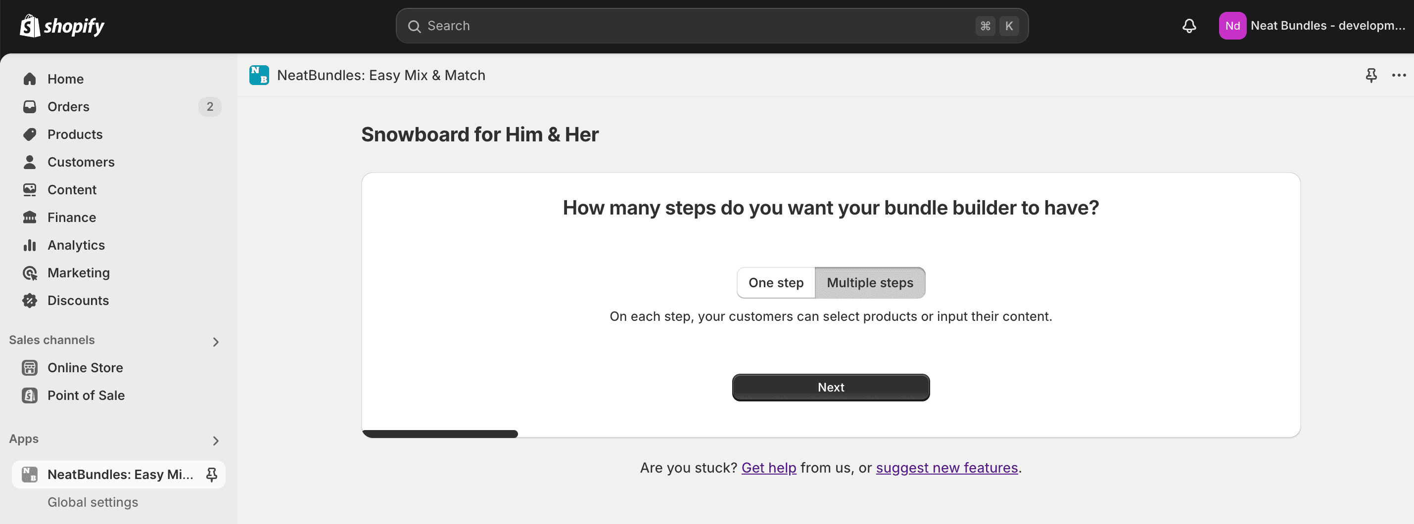 Choose number of steps in mix and match bundle Choose number of steps in mix and match bundle