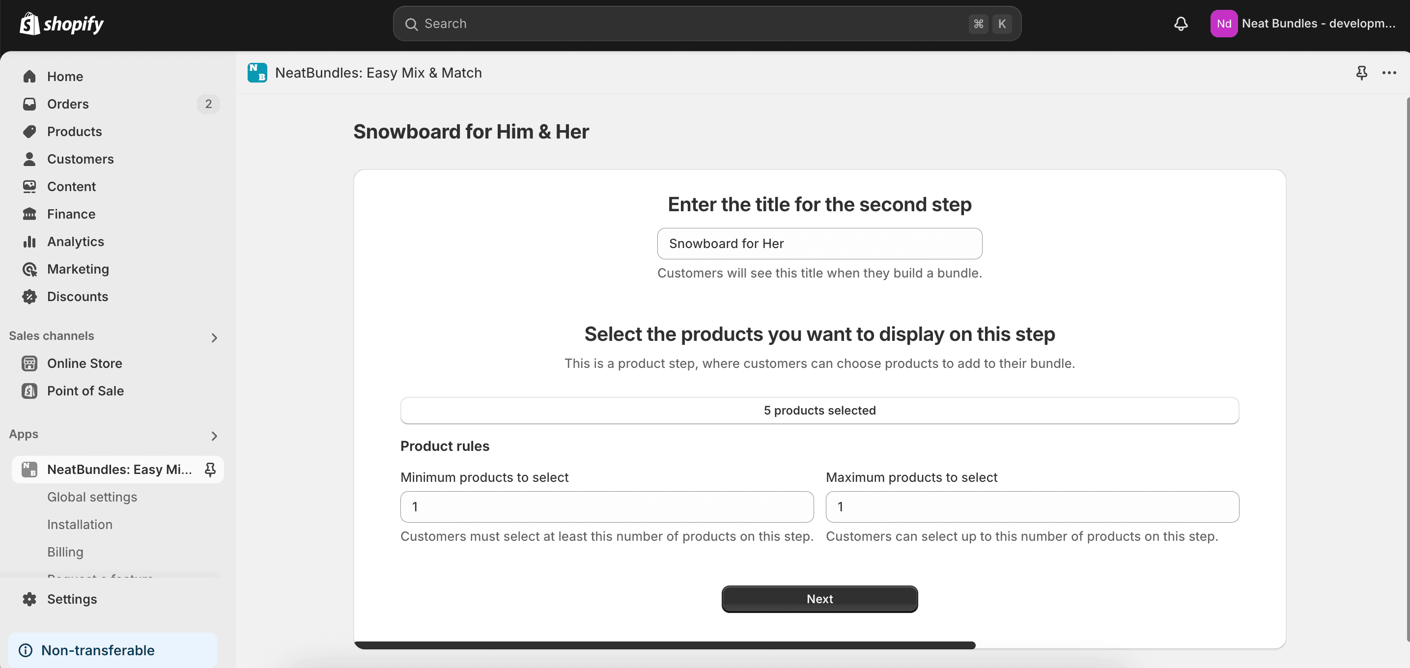 Choosing the step type for second step "Choosing the step type for second step