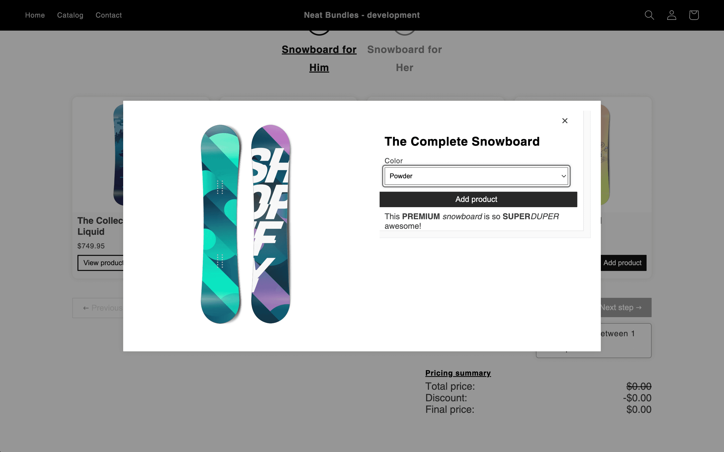 Overlay when adding product that have multiple variants to your mix and match bundle Overlay when adding product that have multiple variants to your mix and match bundle