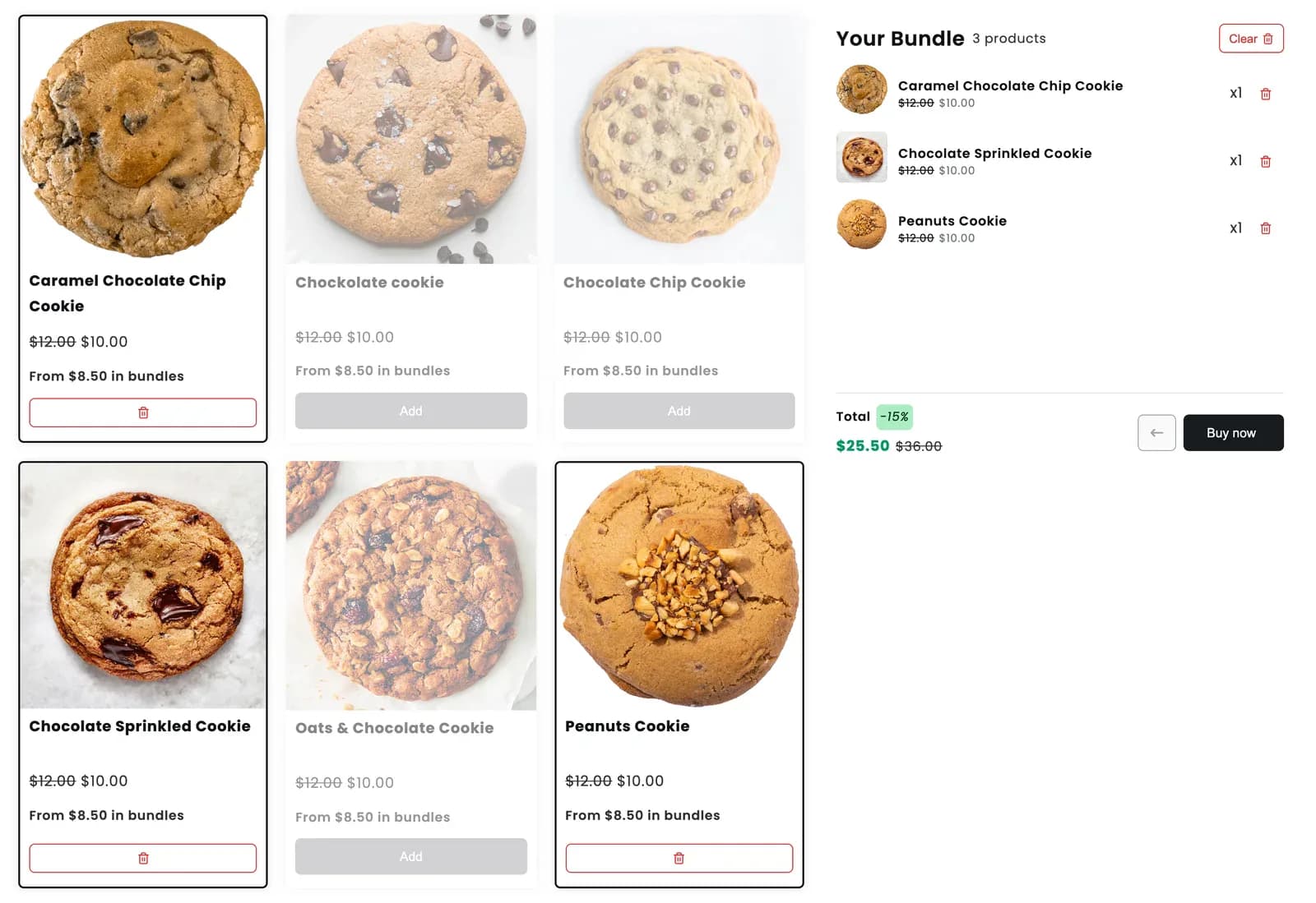 Cookie sampler, one of the simplest mix and match bundle ideas, with three picks and 15% off