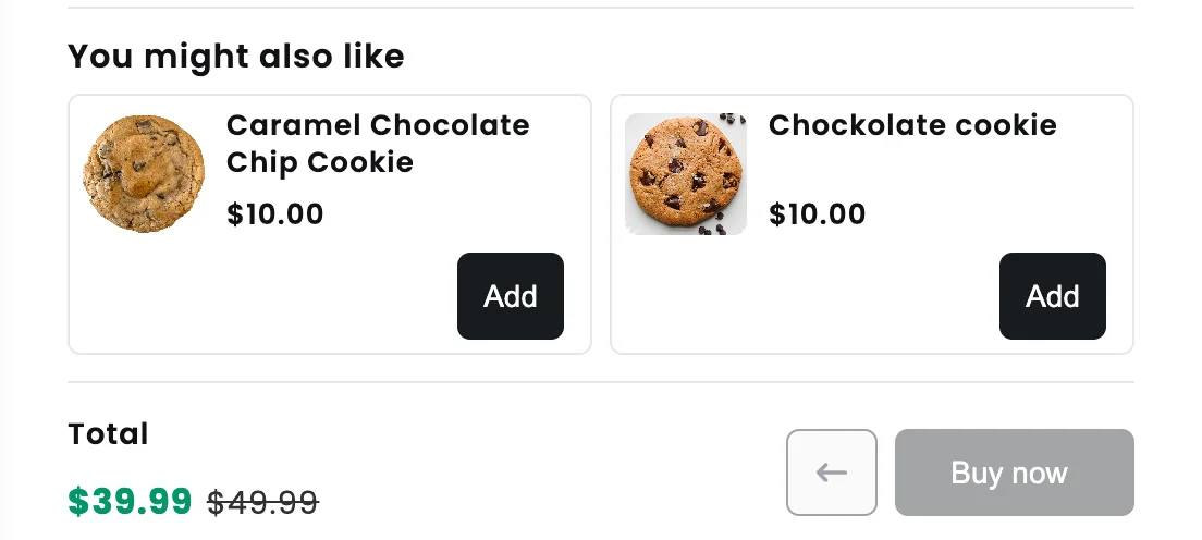 You might also like row with two cookies and Add buttons inside the bundle panel