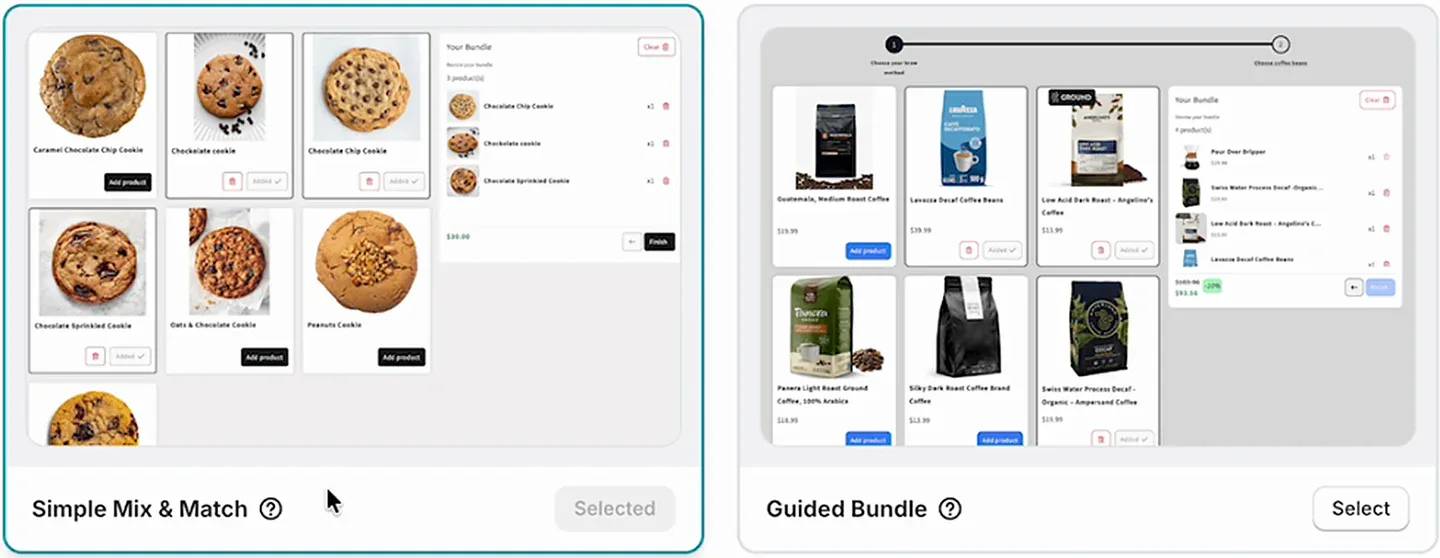 NeatBundles bundle type selection with Simple Mix and Match selected next to Guided Bundle