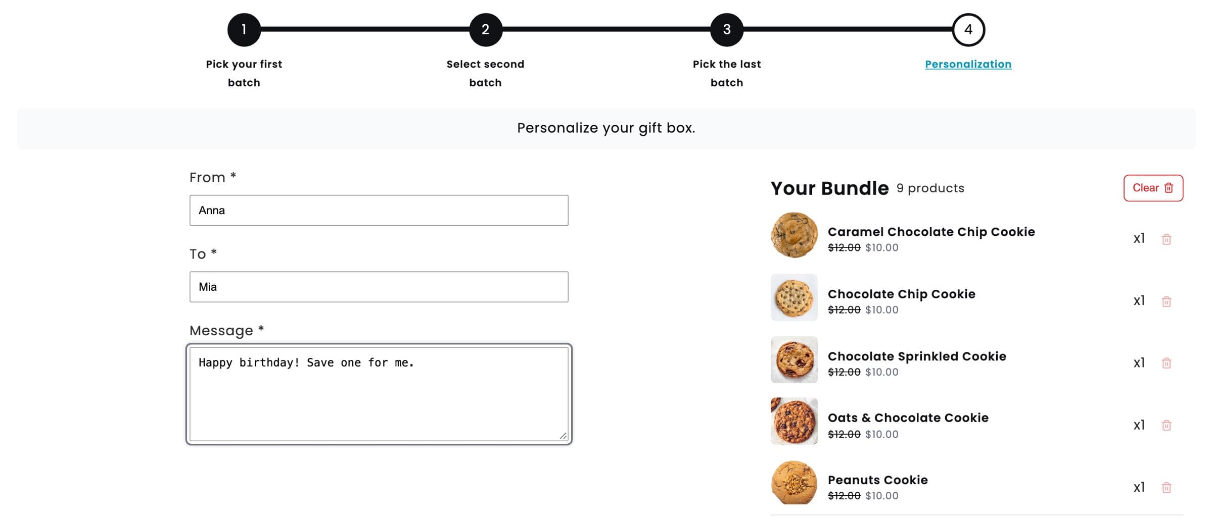 Demo cookie gift box on its personalization step