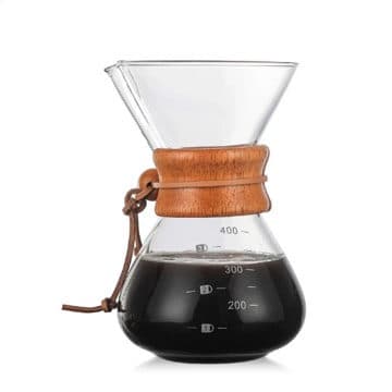 Glass pour over coffee maker with a wooden collar