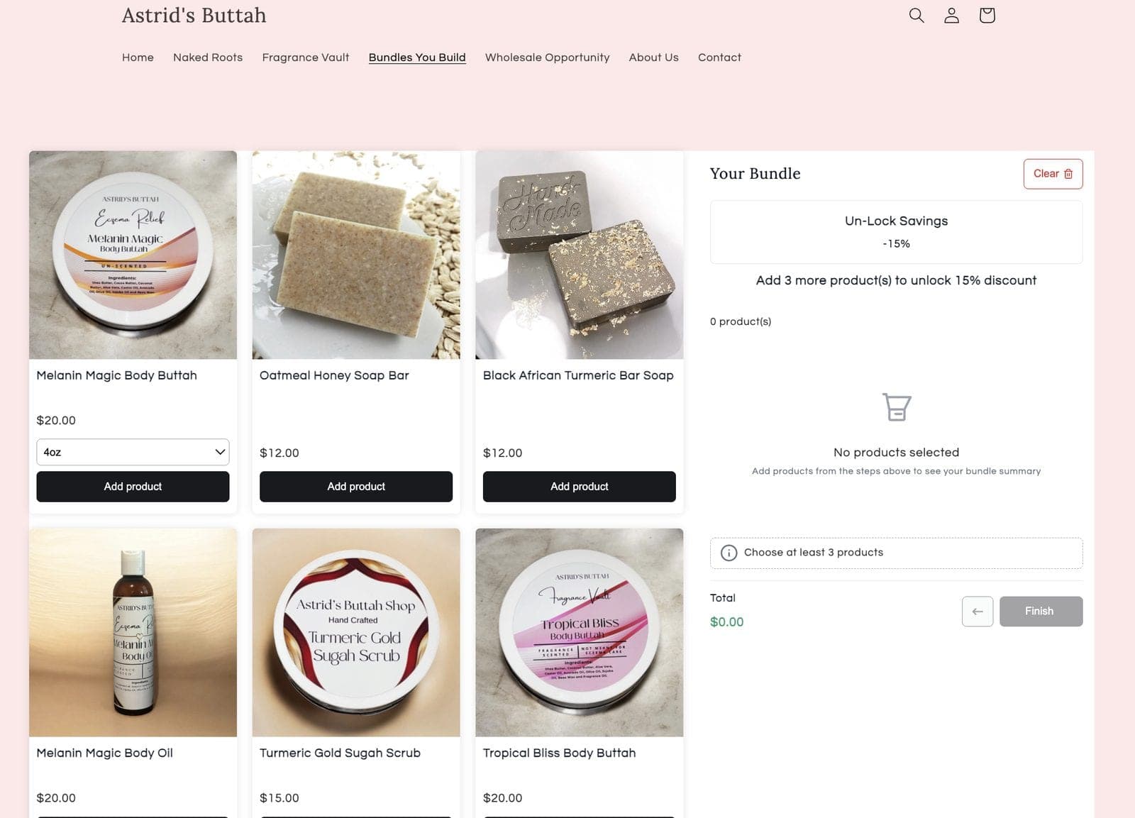 Bundles you build with a savings goal bundle on Astrid's Buttah