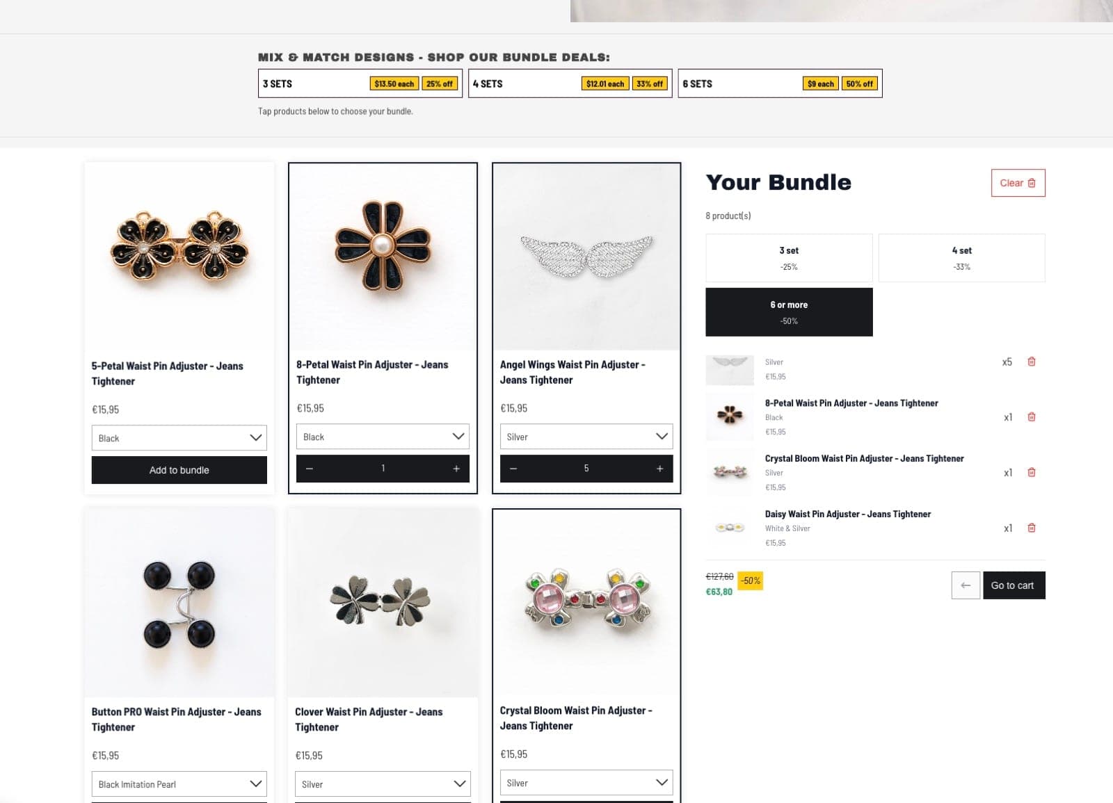 The Pin Theory: Mix and match sets with volume pricing
