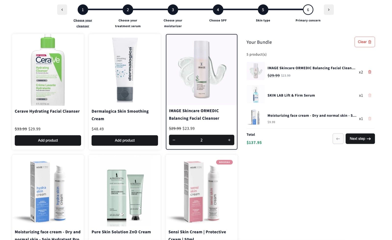 Six step skincare routine builder bundle on NeatBundles demo store