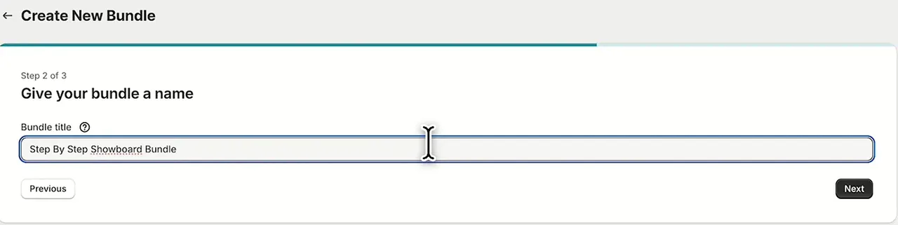 Give your bundle a name step with the bundle title field filled in